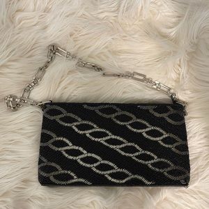 Black and Silver Beaded Evening Bag Clutch